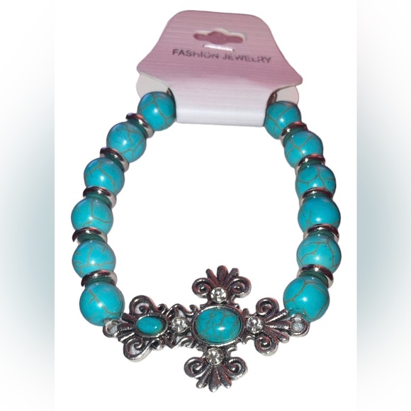 Turquoise Cross Bracelet- Semiprecious Stone NWT! - Picture 3 of 3